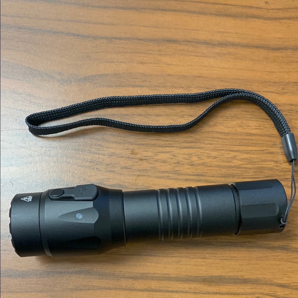 Black Tactical Flashlight with Strap